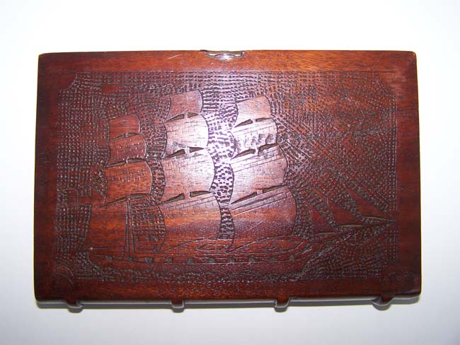 A Wooden 'Memorial' Book with carved Anchor on the front and a carving of the ship 'EURYDICE' on the back. The brass clasp is engraved 'Relic of the Eurydice, Lost March 24, 1878.' — image 2